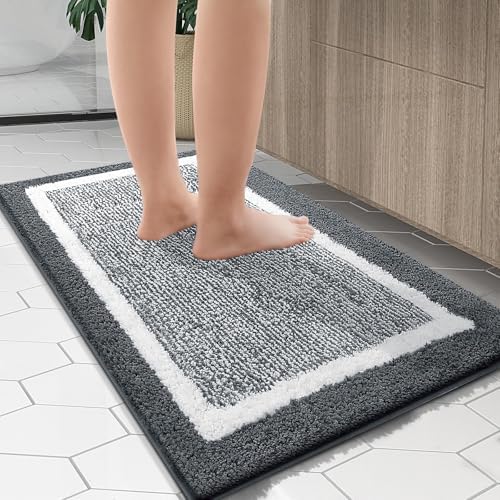 OLANLY Large Bathroom Rugs 47x32, Absorbent Microfiber Bath Rugs, Dark Grey
