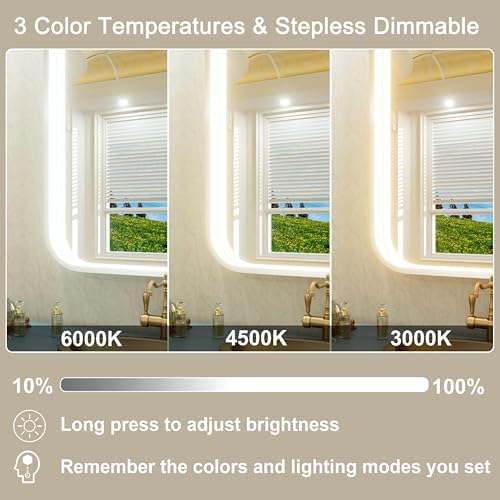 28"x36" Silver LED Bathroom Mirror with 3000K/4500K/6000K Lights
