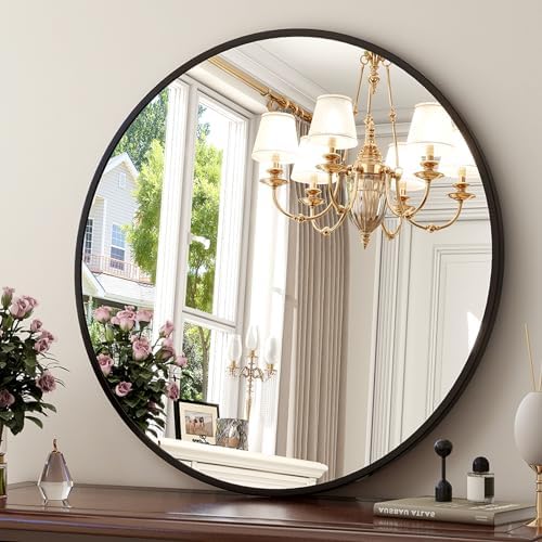 XRAMFY 36 Inch Round Mirror-Black Circle Mirrors for Bathroom, Entryway