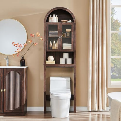 IFGET Arched Over The Toilet Storage Cabinet with Acrylic Doors,Dark Walnut