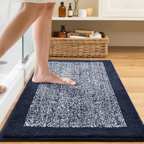 Bathroom Rugs 30x20 Non Slip Washable, Soft Absorbent Bath Mat Dark Blue
