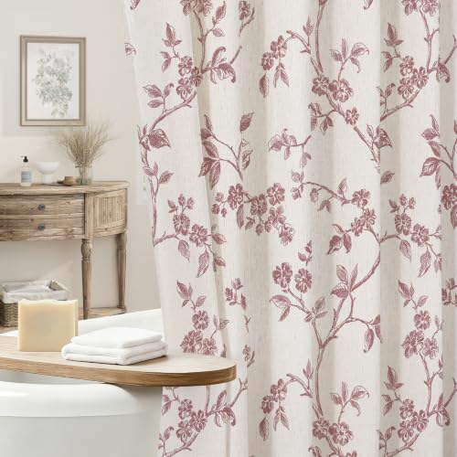 MitoVilla Pink Linen Floral Shower Curtain for Bathroom, 72 x 72