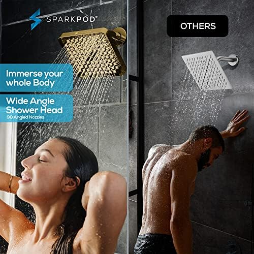 SparkPod Rain Shower Head, 8 Inch Square, Egyptian Gold Finish