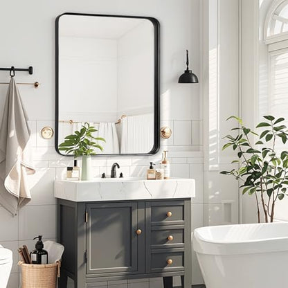 Black Bathroom Vanity Mirror Over Sink 24x30, Small Wall Rectangle Mirror