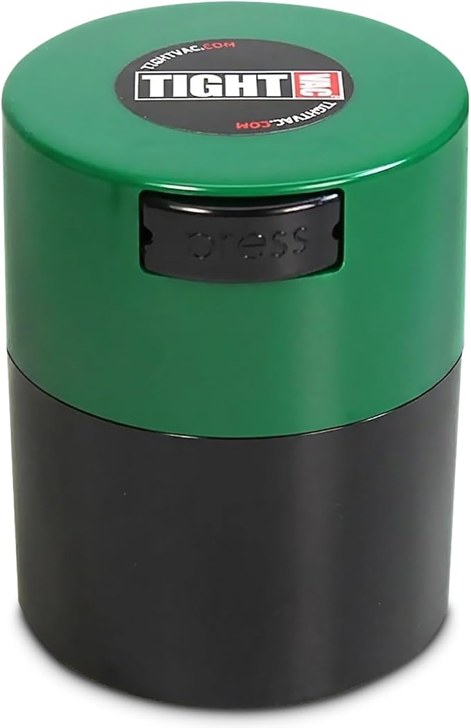 Tightvac - Premium Airtight Herb Storage Container - Holds ½ oz to 3 ounces - Keep Your Herbs and Dry Goods Fresh and Flavorful. Black Green