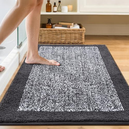 48x32 Bathroom Rugs Non Slip Washable, Soft Absorbent Bath Mat Dark Grey