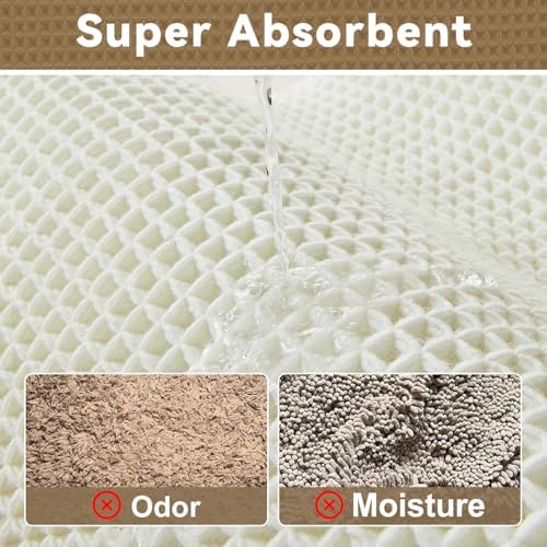 Triohero Cream White Waffle Bath Mat, Boho Bathroom Rugs Non Slip, 24x36