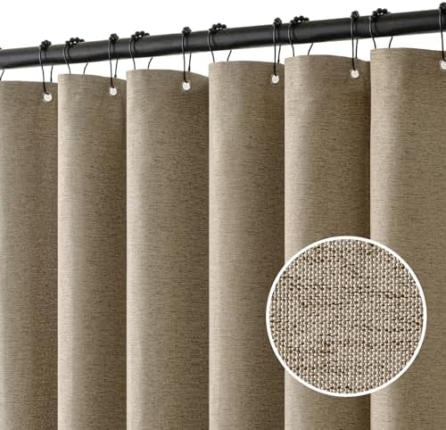 MIULEE 72 x 84 Extra Long Linen Shower Curtain Khaki 12 Metal Hooks