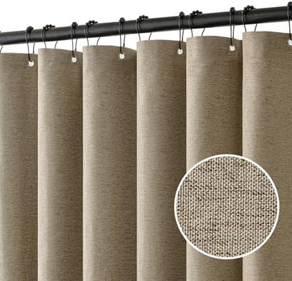 MIULEE 72 x 84 Extra Long Linen Shower Curtain Khaki 12 Metal Hooks