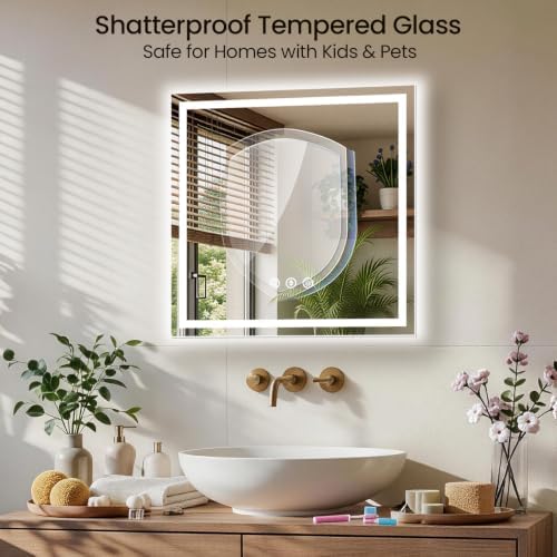 36"x36" LED Bathroom Mirror with Anti-Fog, Backlit & Front Lights, Memory