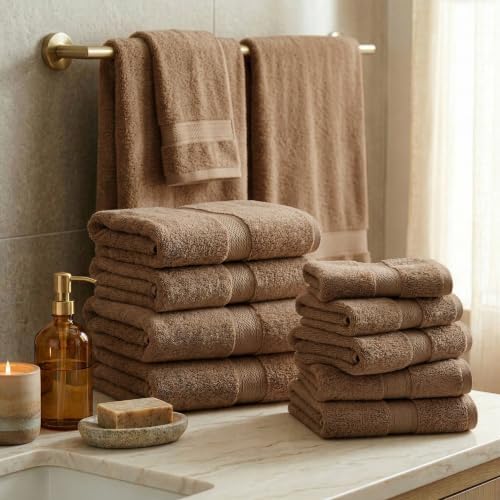 SUPERIOR Egyptian Cotton Ultra Plush & Absorbent, 12 Piece Set, Latte
