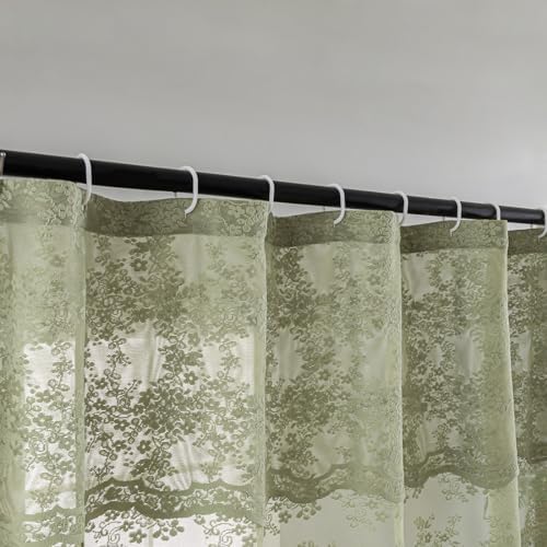 TUDECO Sage Green Shower Curtain with Attached Valance, 72 x 72, 1 Panel