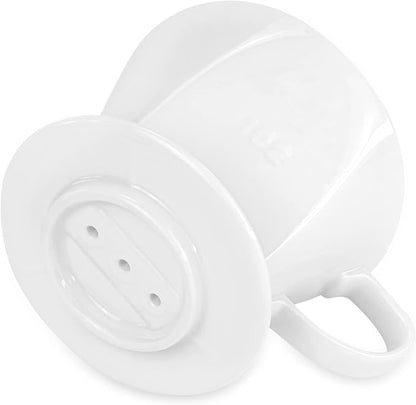 Pour Over Ceramic - Coffee Dripper Ceramic Coffee Maker with 3 Holes Flat Bottom, Porcelain Slow Filter Cone for Travel, Camping, Office, Home, Coffee Maker Brew, White