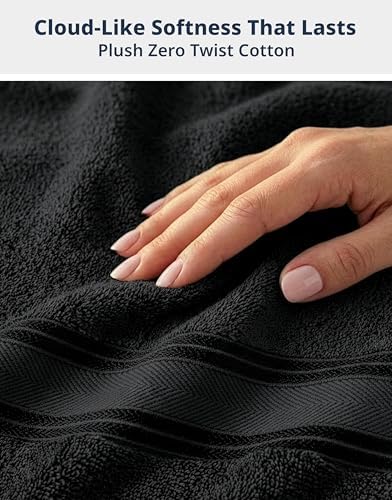 LANE LINEN Bath Towel Set 100% Cotton 4 Piece Soft Absorbent - Black