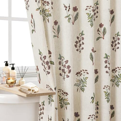 Colorful Star Farmhouse Floral Linen Shower Curtain, Vintage Boho Shower Curtain for Bathroom, French Country Pattern Waterproof Bathroom Curtains, 72" W x 72" L