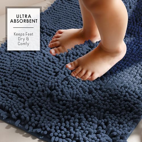 Hearth & Harbor Bathroom Rugs, Chenille Bath Mat - Machine Washable Bath Mats for Bathroom Non-Slip Backing Rubber, Quick Dry Mat - Navy Blue Bath Rug, 17x24-20x32-20x24