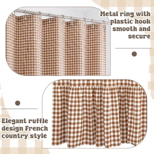 HunnmingRe Ruffle Hem Gingham Shower Curtain Taupe