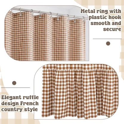 HunnmingRe Ruffle Hem Gingham Shower Curtain Taupe