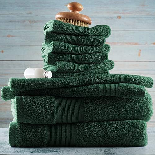 Hearth & Harbor Bath Towels for Bathroom - 100% Ring Spun Cotton Luxury Bathroom Towels - Ultra Soft & Highly Absorbent, Bath Towels Set of 10 - Hunter Green