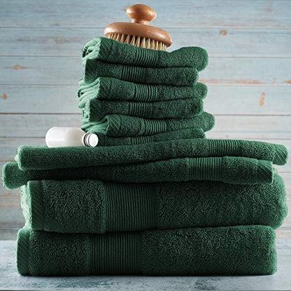 Hearth & Harbor Bath Towels for Bathroom - 100% Ring Spun Cotton Luxury Bathroom Towels - Ultra Soft & Highly Absorbent, Bath Towels Set of 10 - Hunter Green