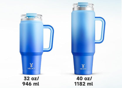 Meoky 40 oz Tumbler with Handle and Straw, Insulated Tumbler with Lid and Straw, Stainless Steel Travel Mug, Keeps Cold for 34 Hours, 100% Leak Proof, Fits in Car Cup Holder (Sky)