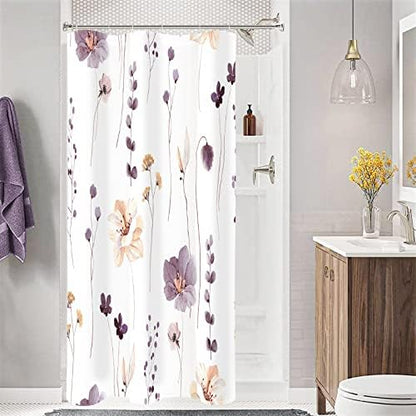 Gibelle Plum Beige Watercolor Floral Fabric Shower Curtain, 36x72