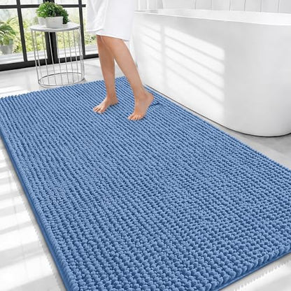 OLANLY Thick Chenille Large Bathroom Rugs Mats 44x32, Cornflower Blue