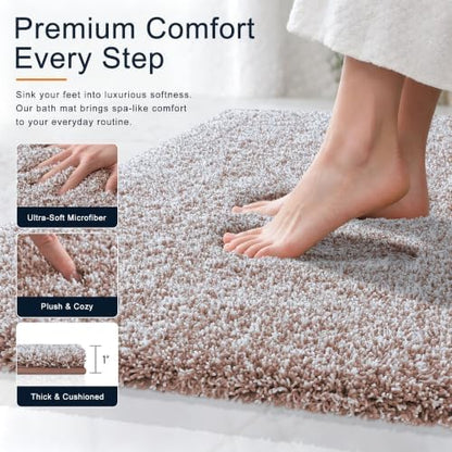 OLANLY Microfiber Bathroom Rugs 47x17, Quick Dry Bath Mat, Mocha and White