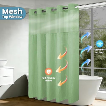 Heavyweight Waffle No Hook Shower Curtain with Liner, Mint Green, 71x74