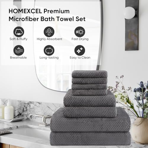 HOMEXCEL 8PK Bath Towel Set, Soft Absorbent, 2 Bath, 2 Hand, 4 Wash, Grey