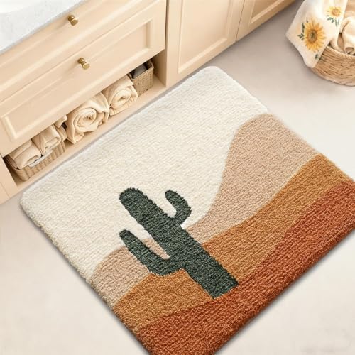 LUMI Square Cactus Bathroom Rug 26x26 Soft Absorbent Bath Mat, Non Slip