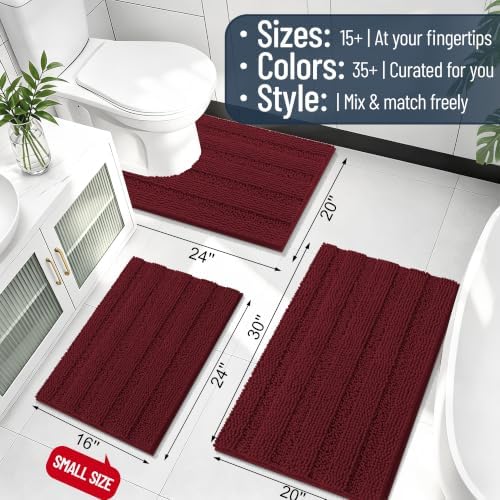 Smiry Thick Small Chenille Bathroom Rugs 24x16, Bath Mat, Andorra Red-Brown