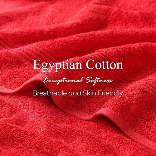 Superior Egyptian Cotton Face Towel/Washcloth Set, Small Towels for Home Bathroom, Master, Guest Bath, Decor Essentials, Quick Dry, Absorbent, Spa, Hotel, Resort, Adult, Kids, Set of 10, Red