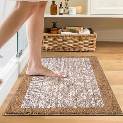 Bathroom Rugs 24x17 Non Slip Washable, Soft Absorbent Bath Mat Coffee