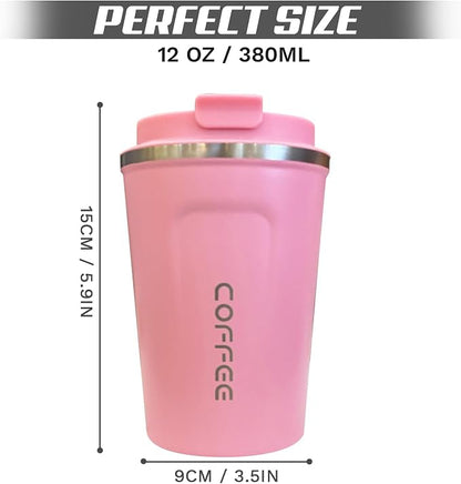 SPLMIFA Travel coffee mugs leak-proof, reusable coffee cups with lids, stainless steel vacuum insulated coffee tumblers, thermal insulation cups for men & women keep drinks hot & cold(2nd-Pink, 12OZ)