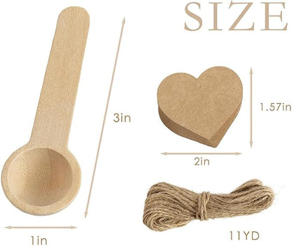 30 Set Mini Wooden Spoons with Heart Tags and Twine, Small Wooden Spoons Salt Spoon for Spice Condiments Jam