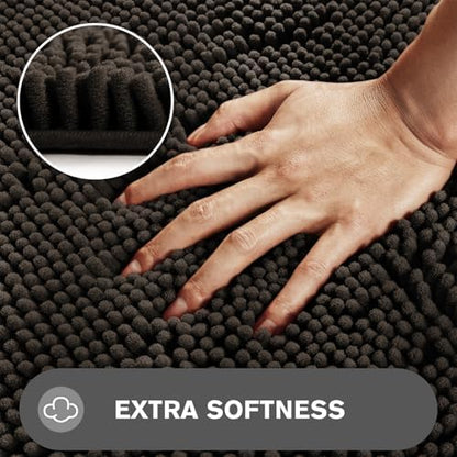 Chocolate Brown Bathroom Rugs – Absorbent and Washable Bath Mat, Non-Slip, Thick Soft Chenille Bath Rugs for Bathroom Floor, Shower, Sink - 20" x 32"