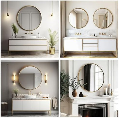 Sunniry Small Round Mirror, 16 inch Gold Circle Mirror, Brushed Metal Frame