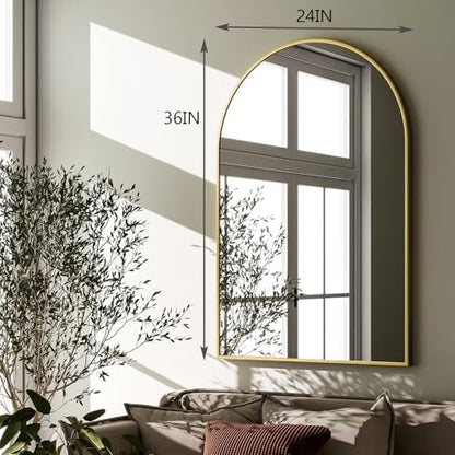 HARRITPURE Arched Wall Mirror 24"x36" Gold Metal Frame Vanity Mirrors