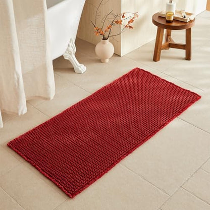 TYUU Waffle Bath Mat, Boho Bathroom Rugs Non Slip, 48x24 Burgundy