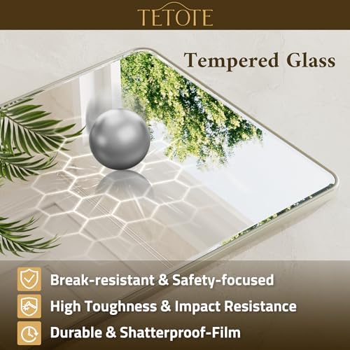 TETOTE Brushed Nickel Framed Bathroom Mirror 60 x 36 Large Beveled Edge Tempered Glass, Rounded Corner Rectangle Bathroom Mirror for Modern Bathroom, Living Room, Bedroom, Entryway