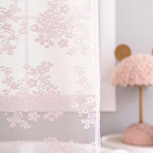 TUDECO Pink Lace 36 x 72 Shower Curtain with Attached Valance