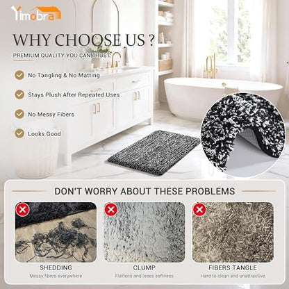 Yimobra Black and White Bathroom Rugs Non Slip Washable, Ultra Soft and Water Absorbent Bath Mats, Plush Fluffy Shower Mat Outside, Microfiber Thick Matts for Bathroom Floor/Sink, 24x17