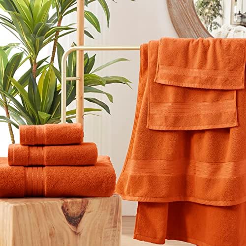 COZYART Luxury Bath Towel Set 6 Pcs, Burnt Orange 100% Turkish Cotton
