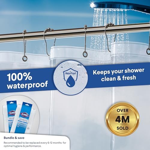 Clorox Shower Curtain Liner, Premium Lightweight Flexible Waterproof 3g PEVA for Bathroom with Weighted Magnets, Standard Size 70" x 72", Clear 2 Pack