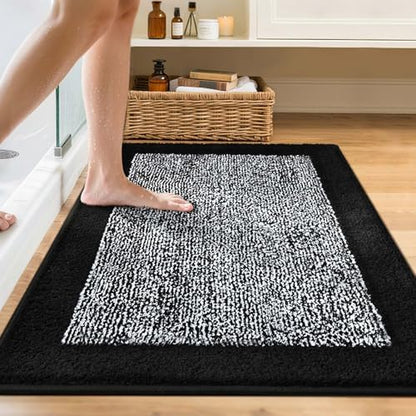 48x32 Large Bathroom Rugs Non Slip Washable, Soft Absorbent Bath Mat Black
