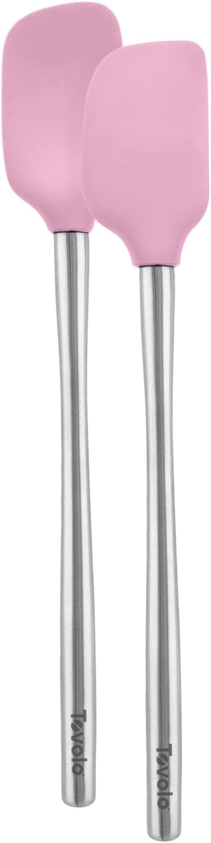 Tovolo Flex Core Silicone Spatula Spoonula Set of 2 for Non Stick Cast Iron Cooking & Baking, Dishwasher Safe Heat Resistant BPA Free Long Stainless Steel Handle Kitchen Utensil, Pink Sorbet