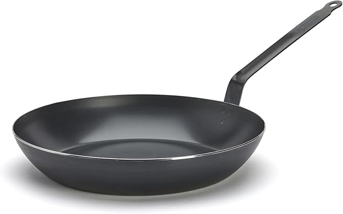 de Buyer - Blue Carbon Steel Fry Pan 2mm Thick - 12.5” Diameter, 9.13” Cooking Surface - Oven Safe - Naturally Non-Stick Finish - Made in France