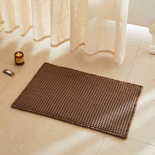 TYUU Waffle Bath Mat, Boho Bathroom Rugs Non Slip, 30x20 Mocha