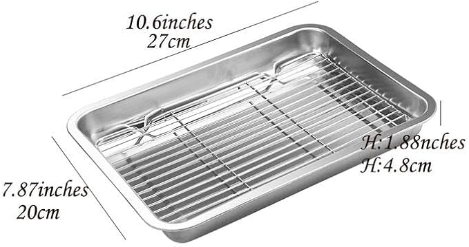 2 Set Baking Pan Roaster Broiler Pan with Grill Rack 10.6"* 7.8"*1.9"